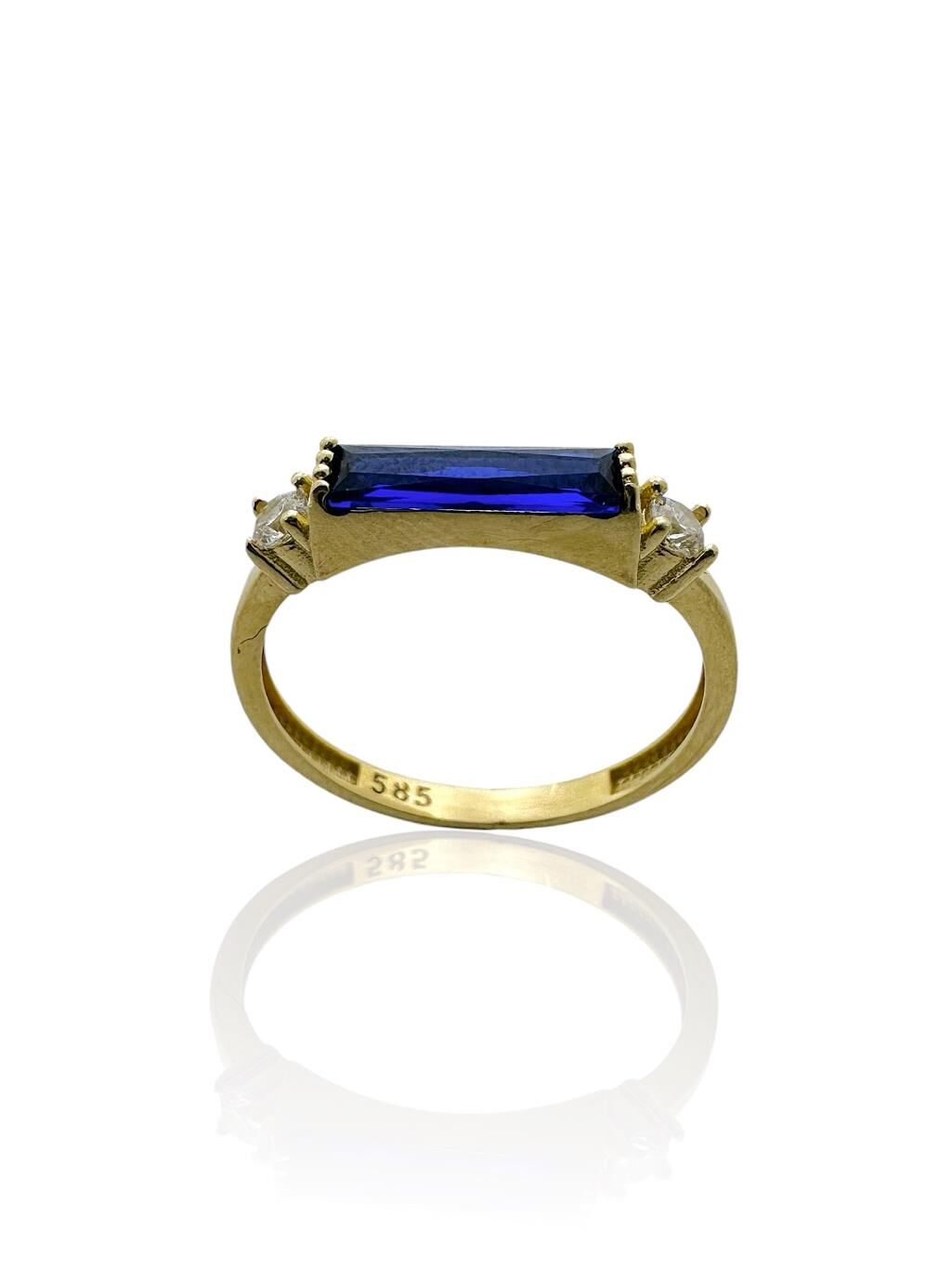 Baget Safir Taş Üst Kalite 14 Ayar Altın Yüzük