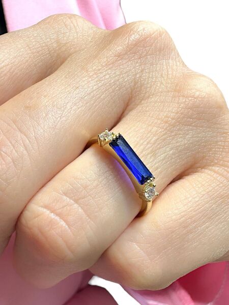 Baget Safir Taş Üst Kalite 14 Ayar Altın Yüzük