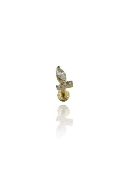 Markiz Zirkon Taş Tragus Küpe 14 Ayar Altın