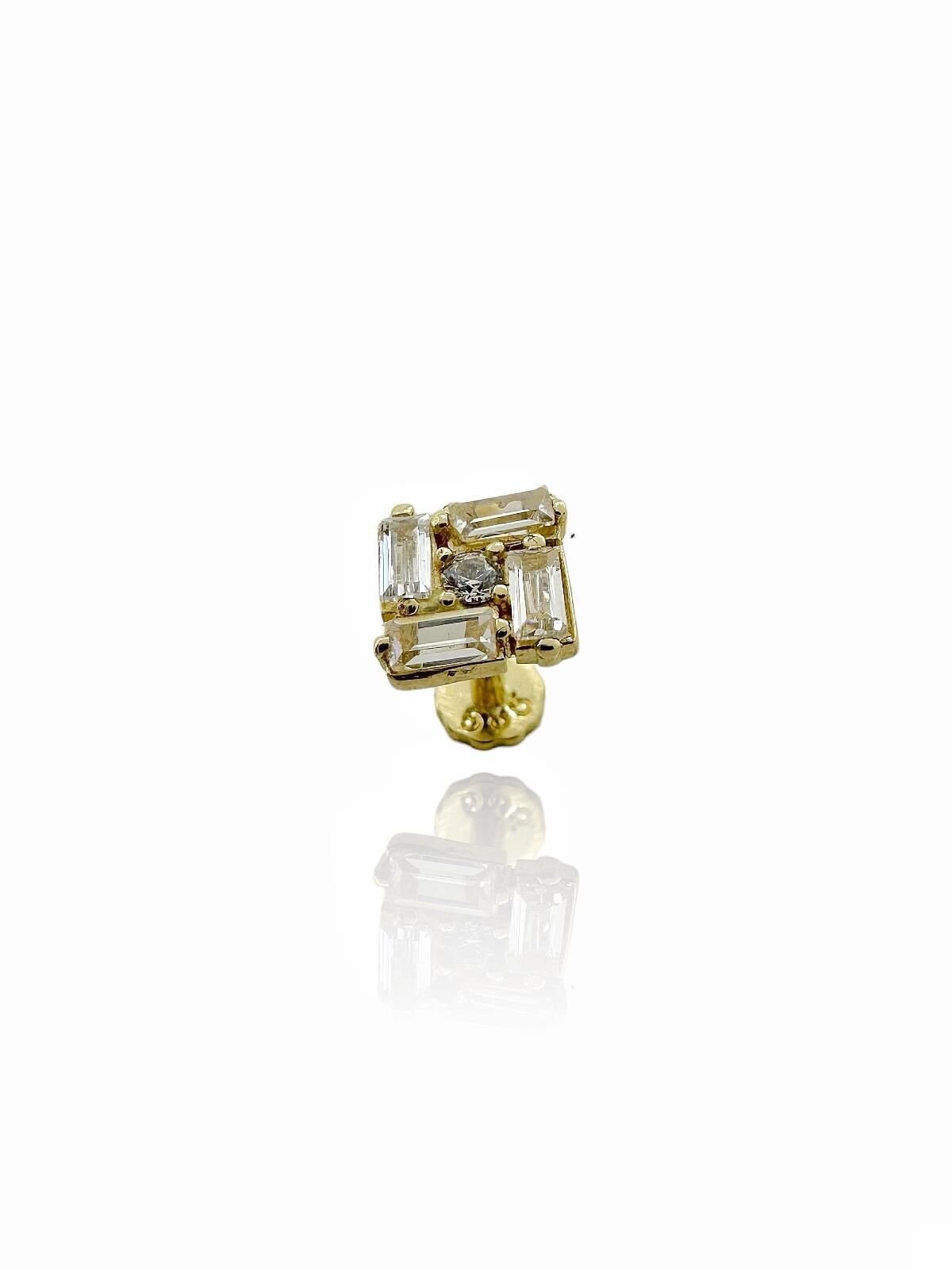 Baget Taşlı Tragus Küpe 14 Ayar Altın