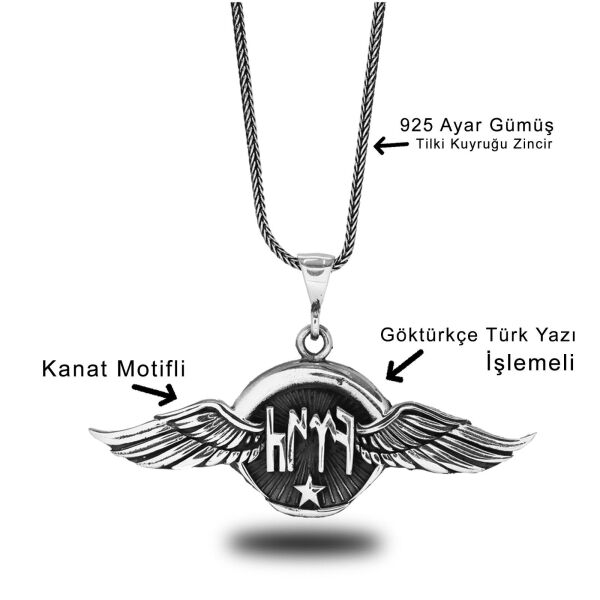 Kartal Kanatlı Ay Yıldız 60 cm 925 Gümüş Kolye