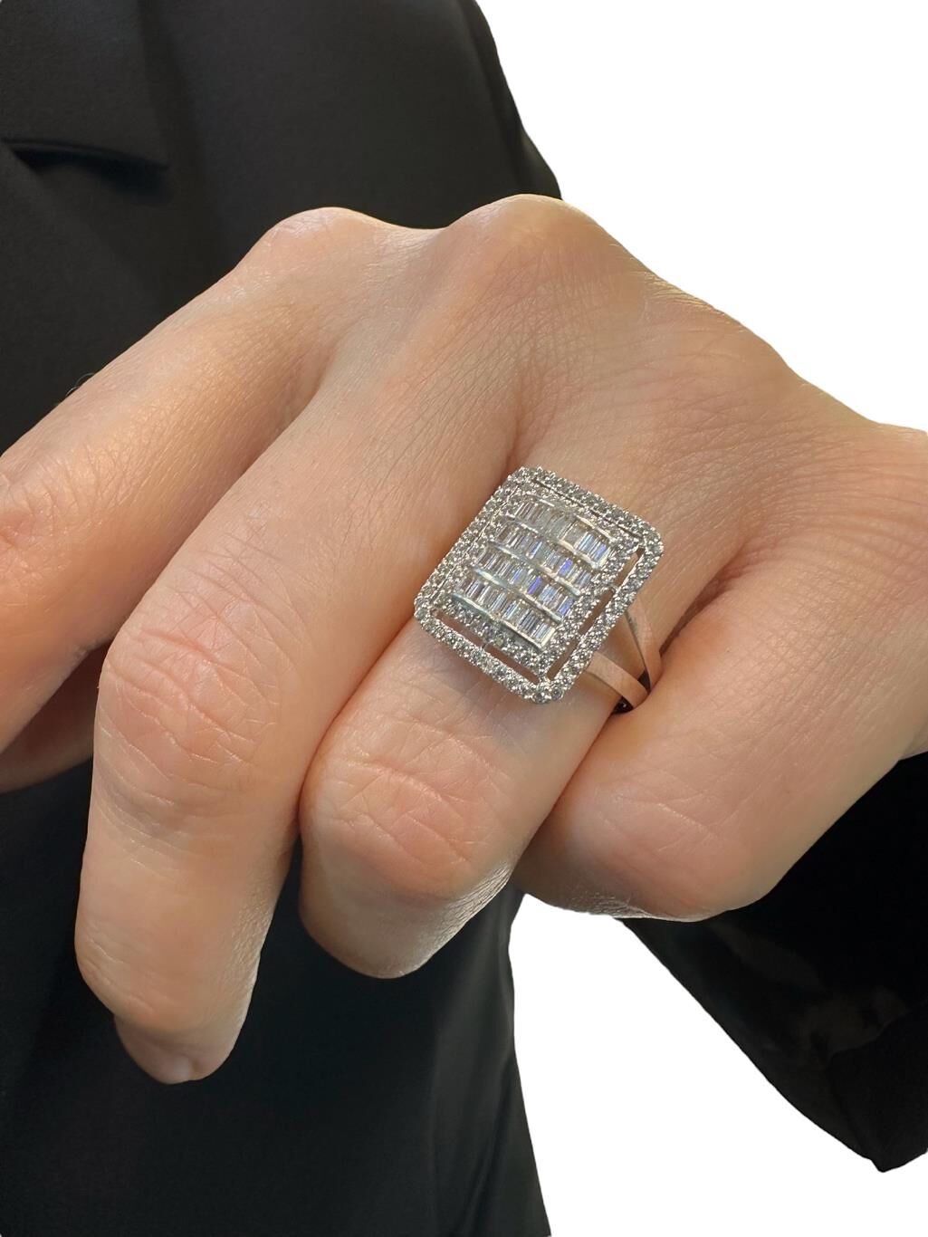 Üst Kalite Baget Kırıntı Pırlanta Model Beyaz Altın 14 Ayar Yüzük