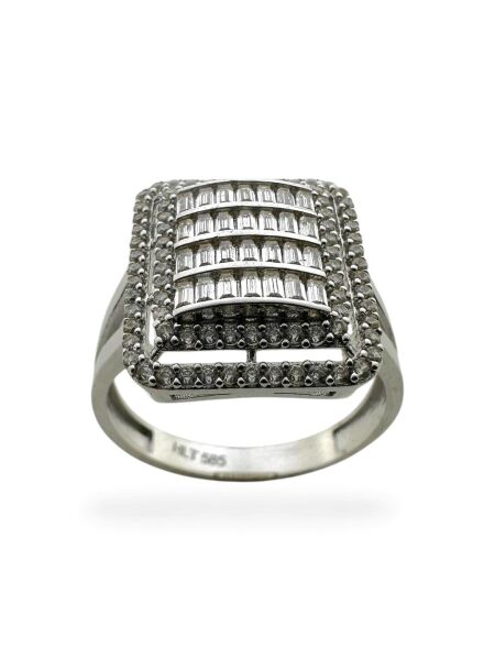 Üst Kalite Baget Kırıntı Pırlanta Model Beyaz Altın 14 Ayar Yüzük