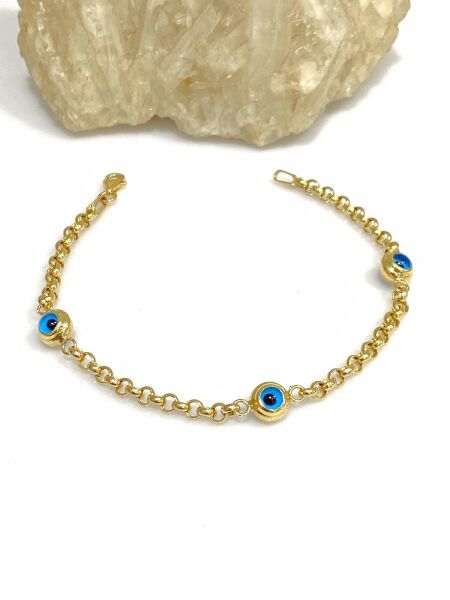14 Ayar Altın Cam Göz Boncuk Efsane Model Günlük Bileklik