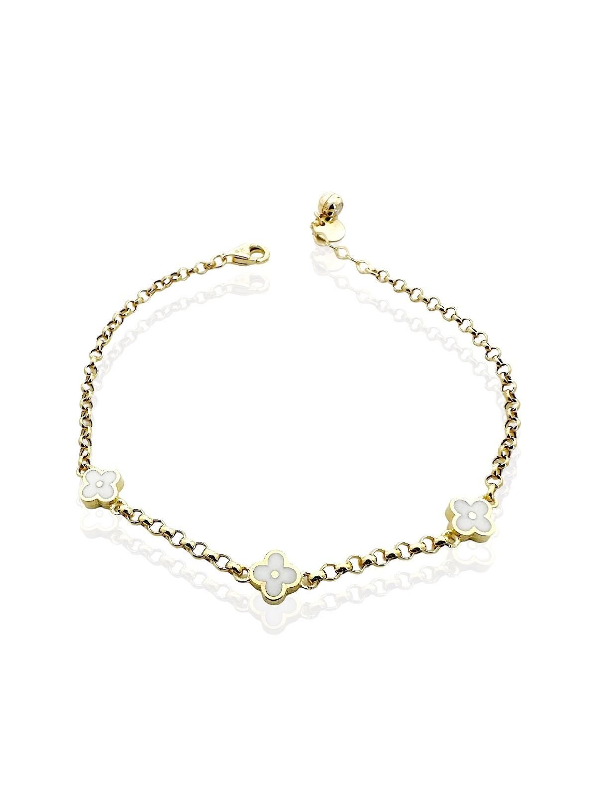 Üç Beyaz Yoncalı İtalyan Özel Zincir Günlük Stil Altın Bileklik