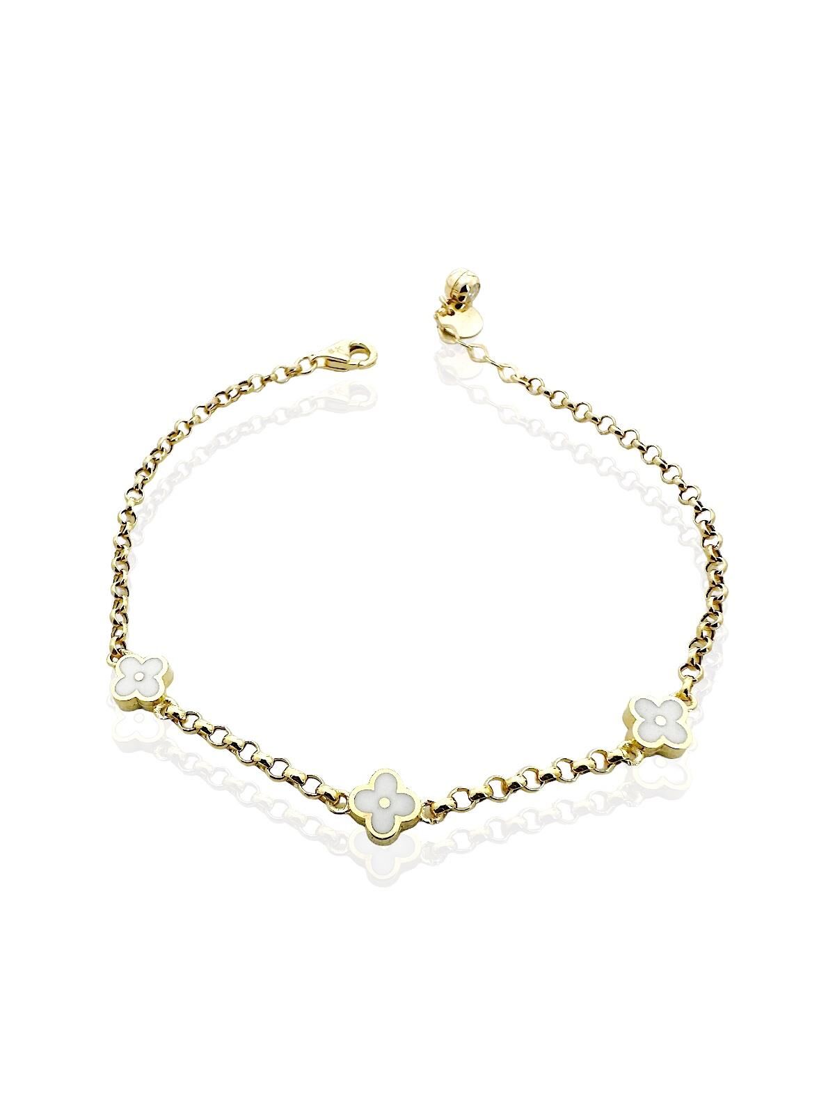 Üç Beyaz Yoncalı İtalyan Özel Zincir Günlük Stil Altın Bileklik