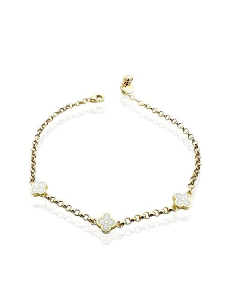 Üç Beyaz Yoncalı İtalyan Özel Zincir Günlük Stil Altın Bileklik