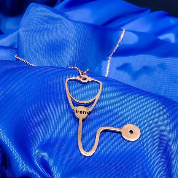 İsimli Steteskop Tasarım Gümüş Kolye