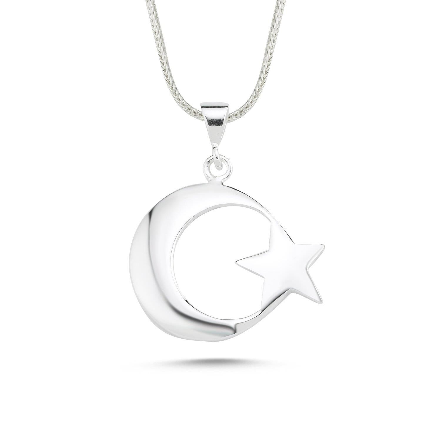 Düz Ayyıldız Özel Tasarım 60 cm 925 Gümüş Kolye