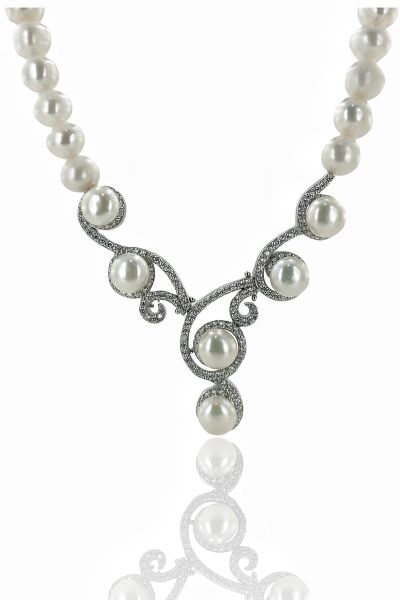 Gösterişli Üst Kalite İnci Gerdanlık 925 Gümüş Kolye