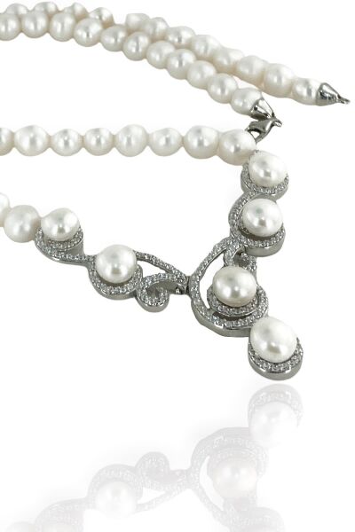 Gösterişli Üst Kalite İnci Gerdanlık 925 Gümüş Kolye