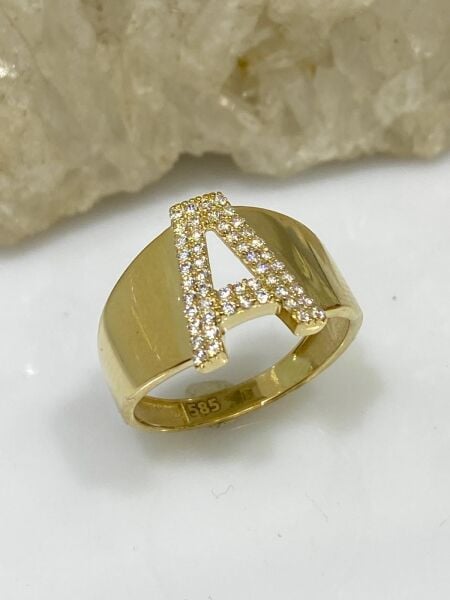 14 Ayar Altın A Harfi Üst Kalite Trend Harf Yüzük