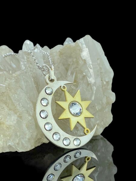 Soy Luna Özel Tasarım Ay ve Güneş Gümüş 925 Ayar Kolye