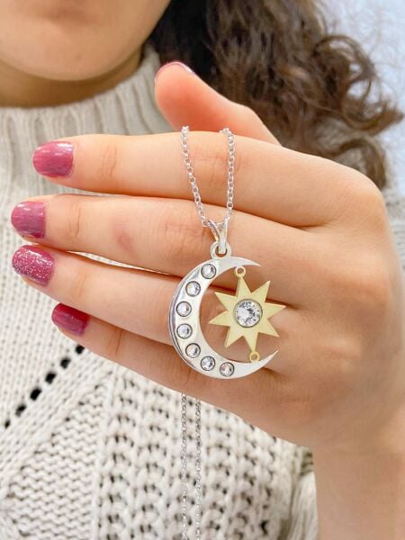 Soy Luna Özel Tasarım Ay ve Güneş Gümüş 925 Ayar Kolye