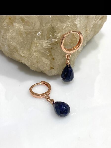 Doğal Damla Safir Taşlı 925 Ayar Gümüş Küpe