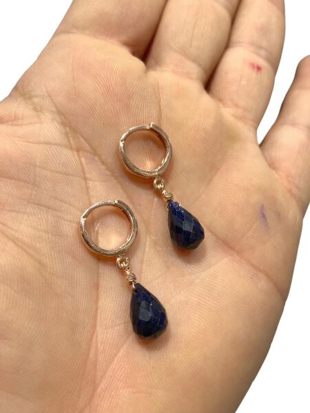 Doğal Damla Safir Taşlı 925 Ayar Gümüş Küpe