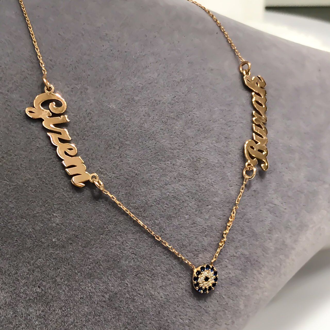 Minik Nazar Boncuk İki İsimli Gümüş Kolye