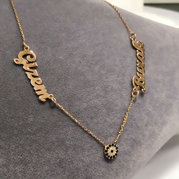 Minik Nazar Boncuk İki İsimli Gümüş Kolye