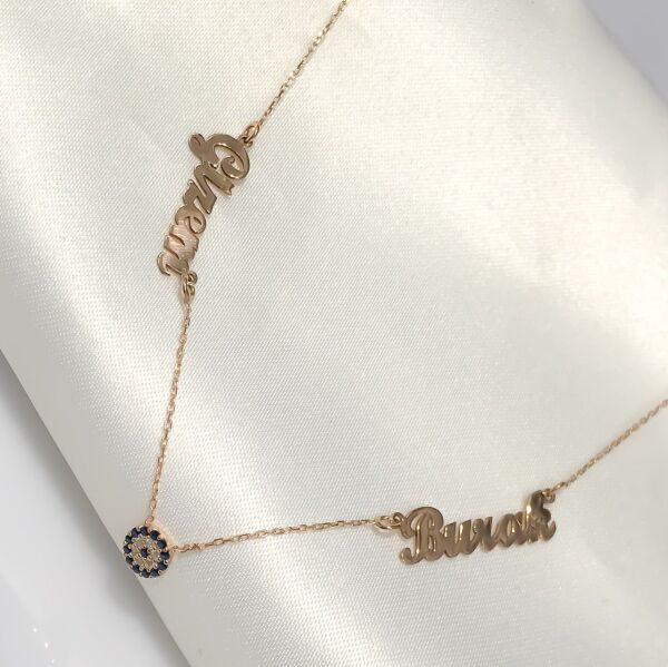 Minik Nazar Boncuk İki İsimli Gümüş Kolye