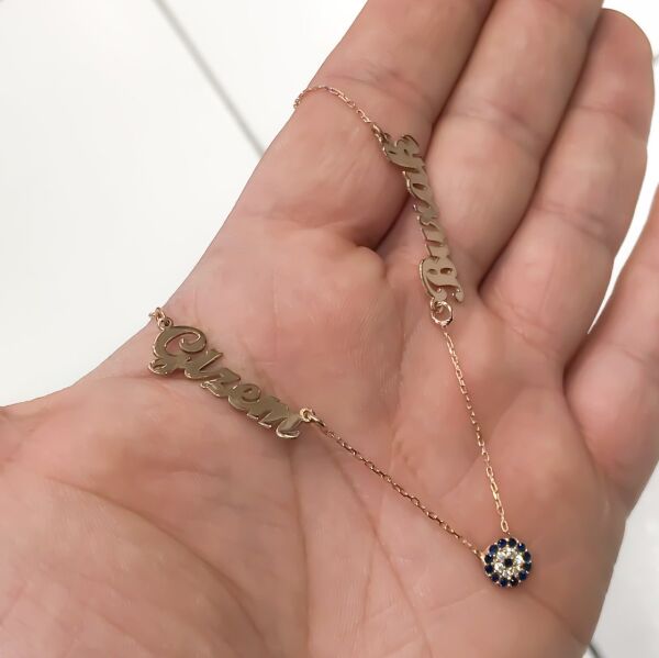 Minik Nazar Boncuk İki İsimli Gümüş Kolye