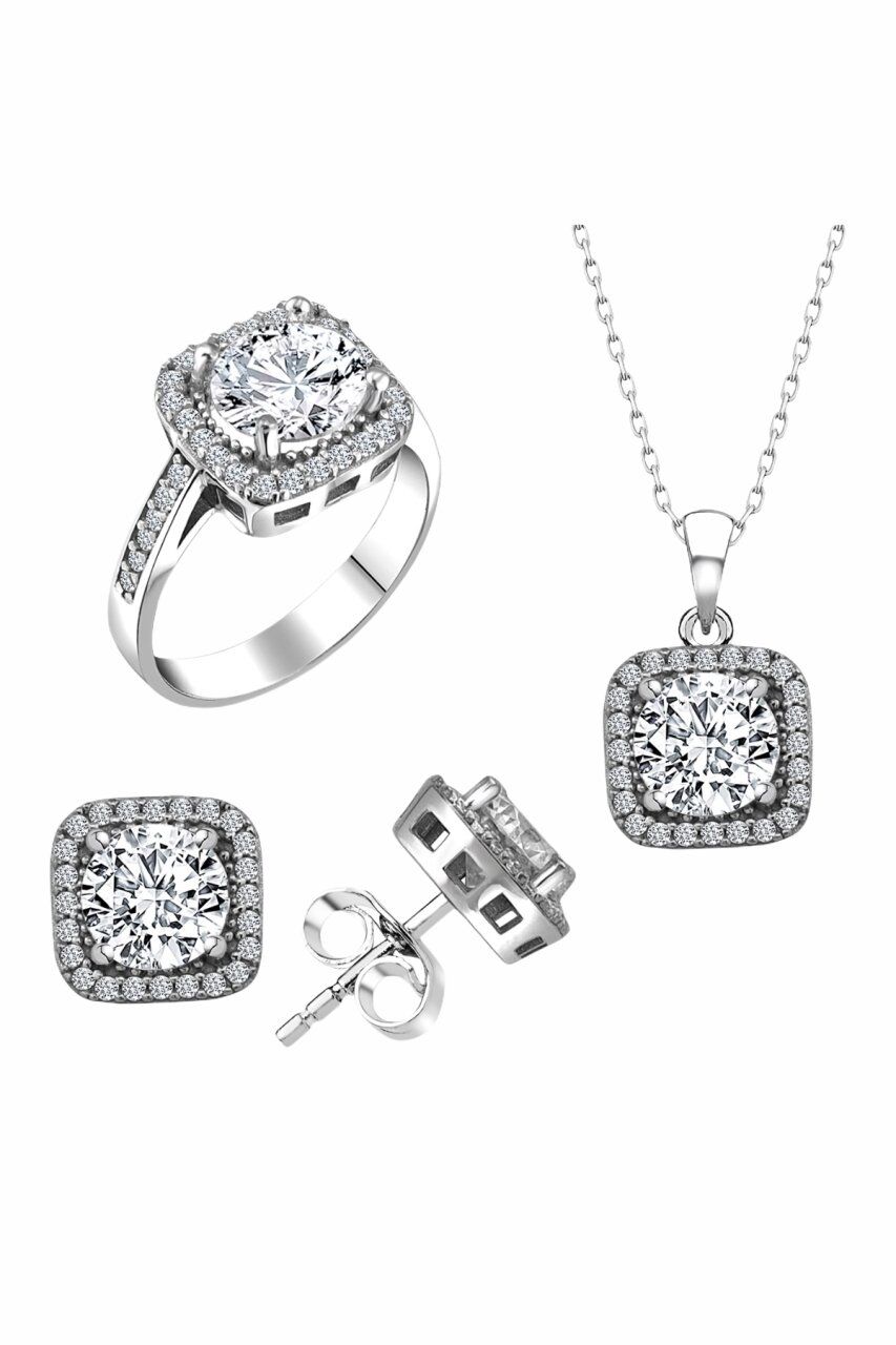 Sertifikalı Baget 3.00 Carat Swarovski  925 Gümüş Set Takım