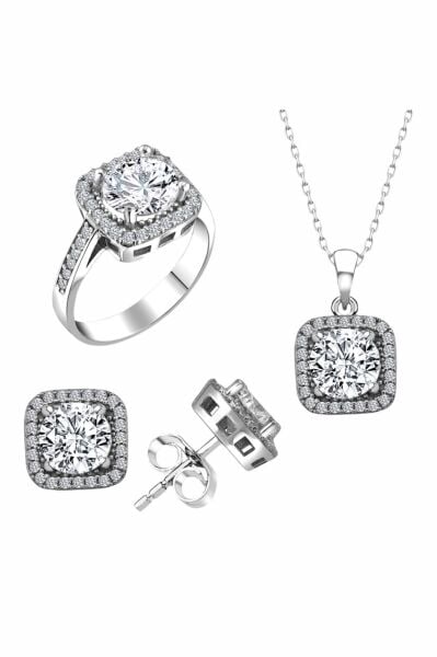 Sertifikalı Baget 3.00 Carat Swarovski  925 Gümüş Set Takım