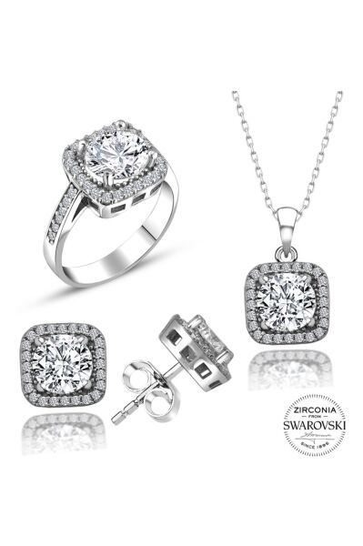 Sertifikalı Baget 3.00 Carat Swarovski  925 Gümüş Set Takım