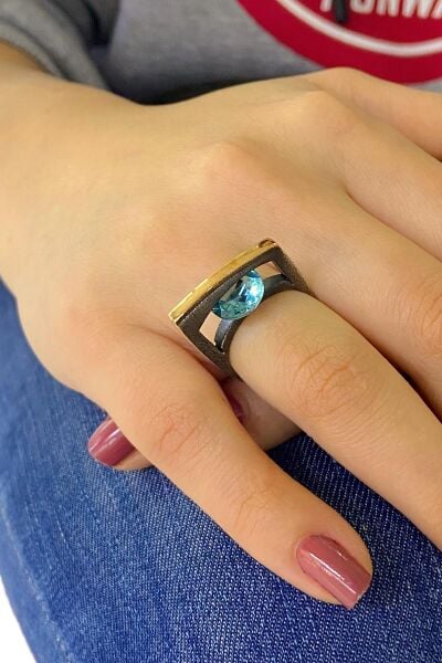 Mavi Topaz Taş El Üretimi Özel Tasarım 925 Gümüş Yüzük