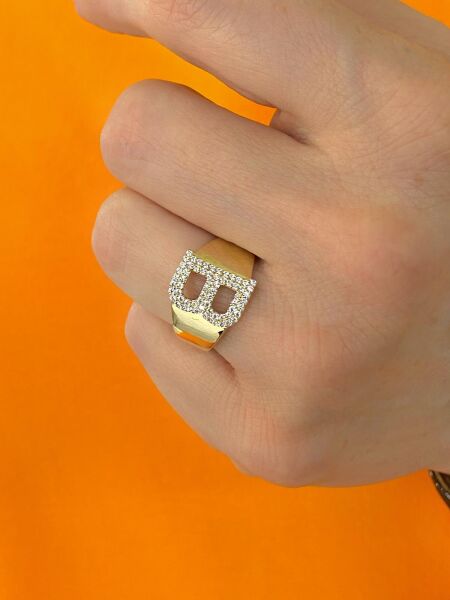 14 Ayar Altın B Harfi Üst Kalite Trend Harf Yüzük