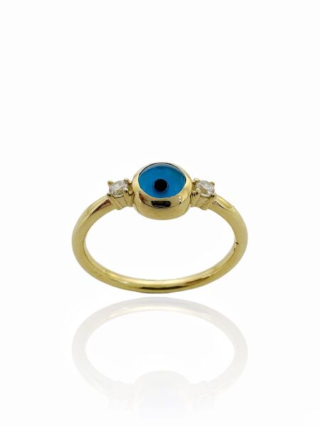 Minik Nazar Göz Boncuk Üst Kalite 14 Ayar Altın Yüzük