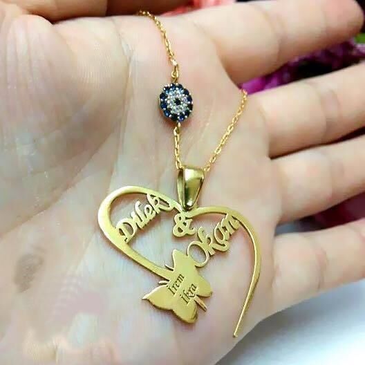 İKİ 2 İSİMLİ KELEBEK KOLYE GÜMÜŞ KOLYE