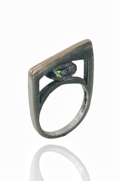 Mistik Topaz Taş El Üretimi Özel Tasarım 925 Gümüş Yüzük