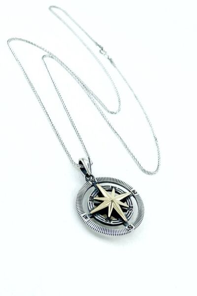 Pusula Yeni Model 60 cm Zincir Unisex 925 Gümüş Kolye