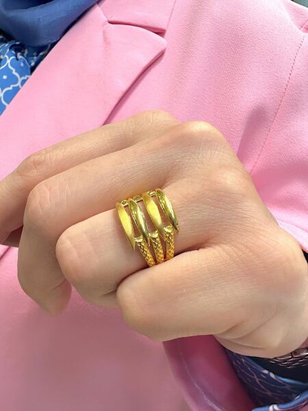 4 Dört Kol Kaburga ÜSt Kalite İşçilik 14 Ayar Altın Yüzük