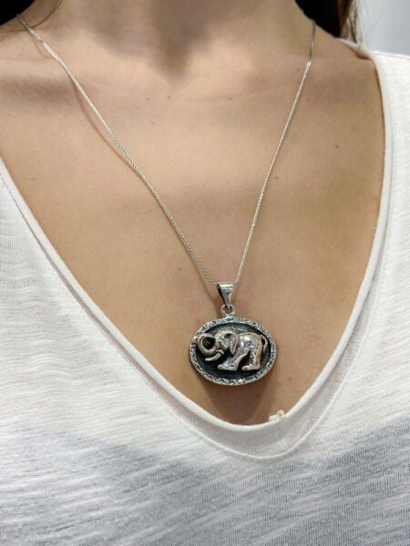 El Üretim Otantik Fil 925 Gümüş Kolye