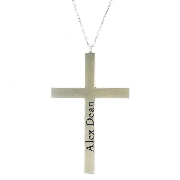 İsimli İsim Yazılı Büyük Boy Haç Cross Gümüş Kolye
