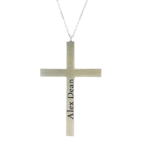 İsimli İsim Yazılı Büyük Boy Haç Cross Gümüş Kolye