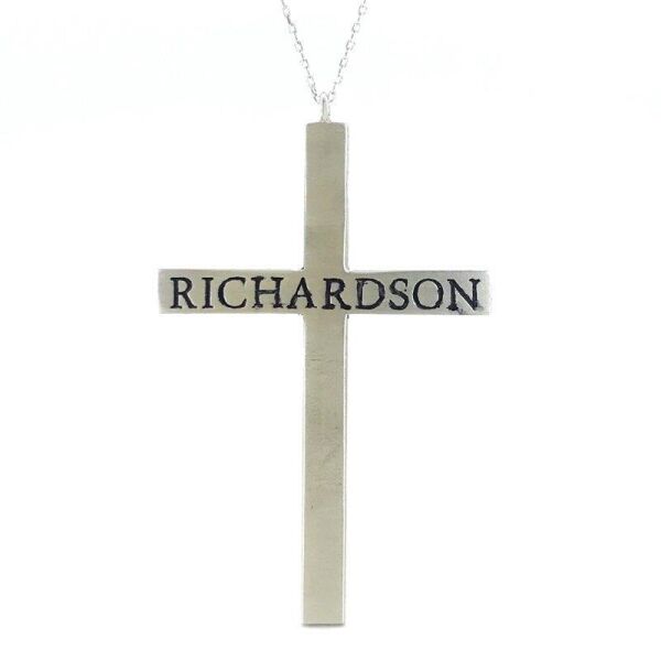 İsimli İsim Yazılı Büyük Boy Haç Cross Gümüş Kolye