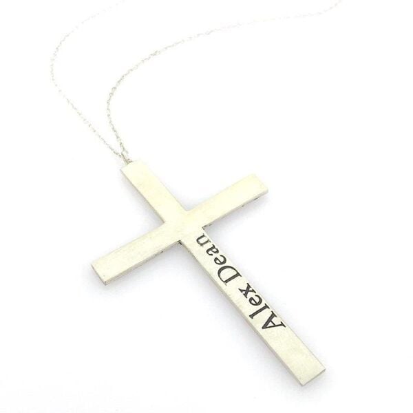 İsimli İsim Yazılı Büyük Boy Haç Cross Gümüş Kolye