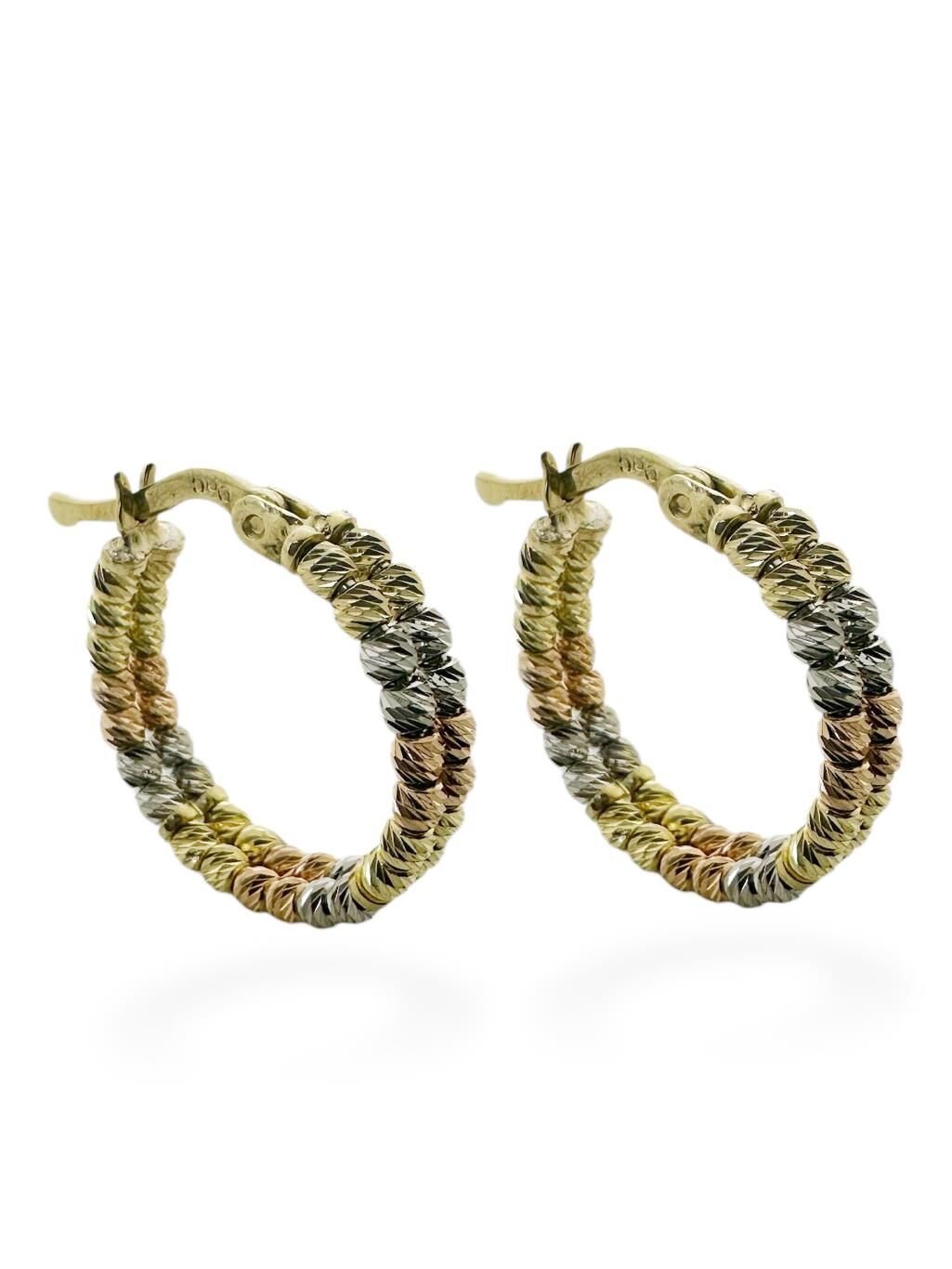 İkili Dorika İtalyan Üst Kalite 14 Ayar Altın Halka Küpe