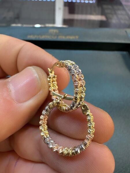 İkili Dorika İtalyan Üst Kalite 14 Ayar Altın Halka Küpe