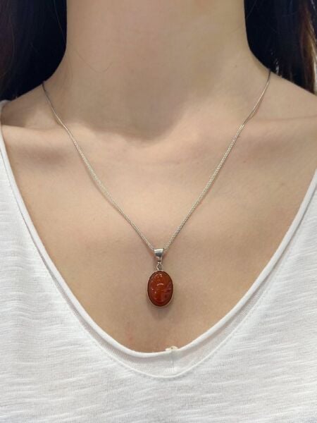 Doğal Akik Taşlı Sıvama El Üretim Otantik 925 Gümüş Kolye