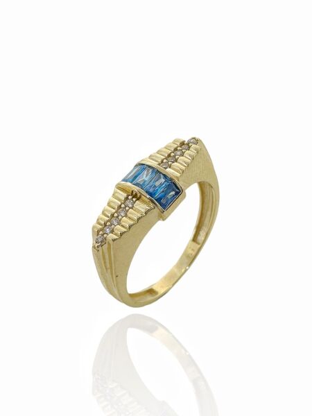 Aquamarine Taşlı Özel Kalite Pırlanta Modeli 14 Ayar Altın Yüzük