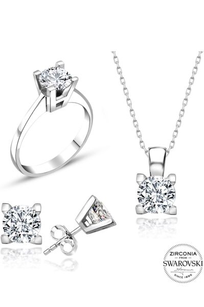 Sertifikalı Swarovski Tektaş 925 Gümüş Set Takım