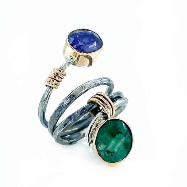 El Üretim Doğal Yakut Zümrüt Taşlı Üst Kalite Otantik Gümüş Yüzük