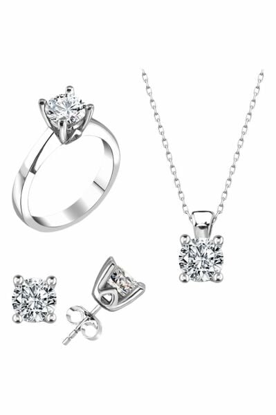 Sertifikalı Swarovski Tek Taş 925 Gümüş Set Takım