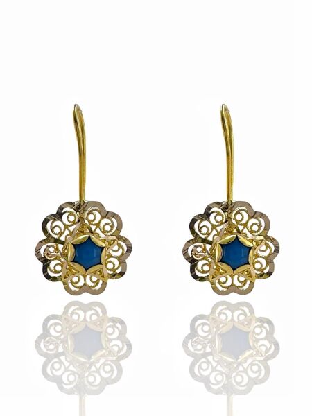 Firuze Taşlı Nostalji Gül Küpe 14 Ayar Altın