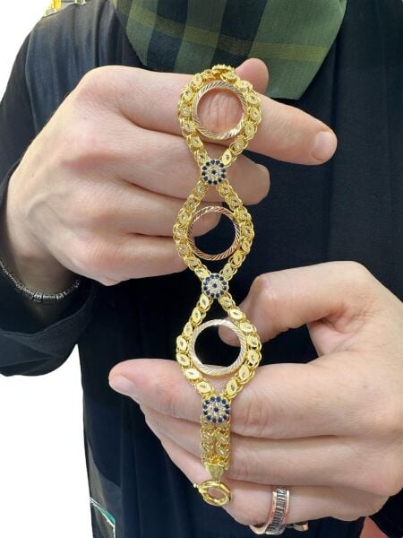 Nazar Boncuklu Arpa Zincir Üç Çeyrekli Altın Bileklik 14 Ayar