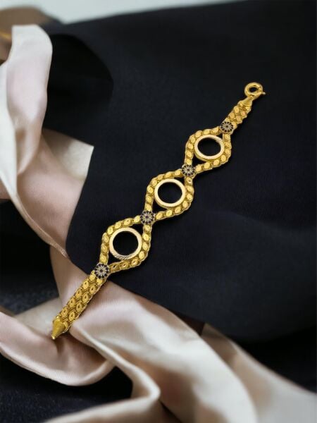 Nazar Boncuklu Arpa Zincir Üç Çeyrekli Altın Bileklik 14 Ayar