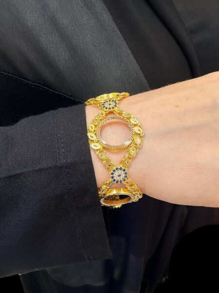 Nazar Boncuklu Arpa Zincir Üç Çeyrekli Altın Bileklik 14 Ayar